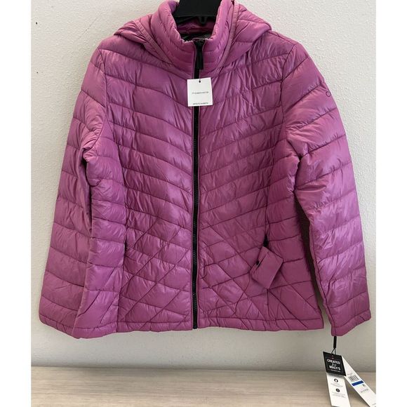 Calvin Klein Women Sz XL Chevron Hooded Violet Packable Puffer Down Jacket $190+ - Picture 1 of 11